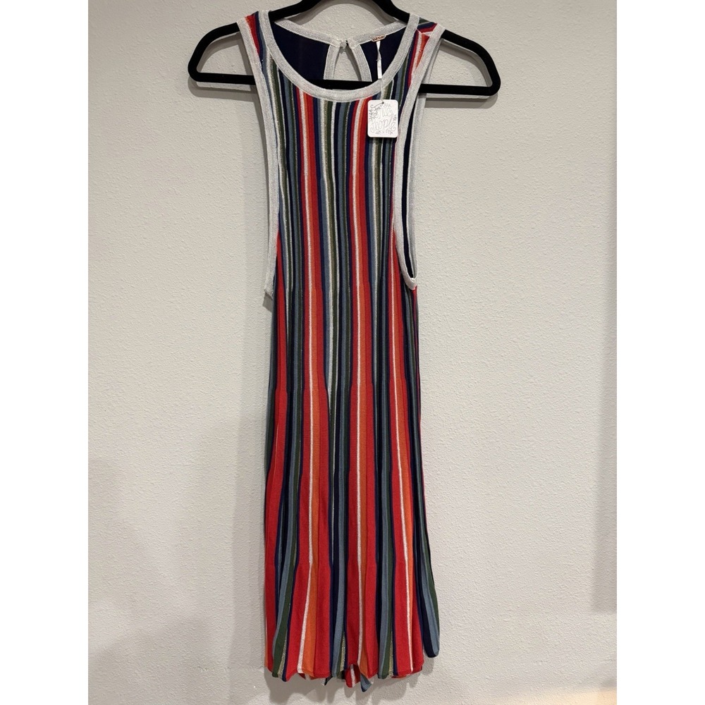 Free People Rainbow Dragon Cutout Back Mini Dress Size XS Striped Sparkly Boho